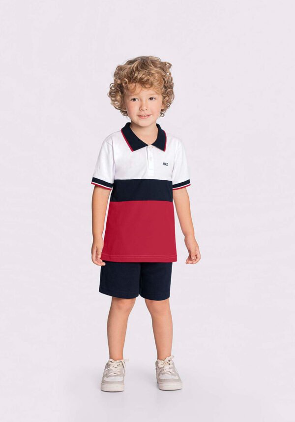 Conjunto Infantil Menino Com Bermuda Lisa E Camisa Gola Polo