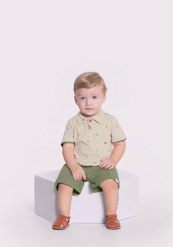 Conjunto Infantil Menino Com Bermuda E Camisa Polo Estampada