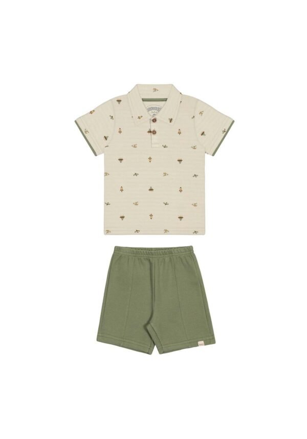 Conjunto Infantil Menino Com Bermuda E Camisa Polo Estampada - Image 2