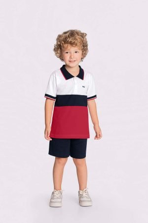 Conjunto Infantil Menino Com Bermuda Lisa E Camisa Gola Polo
